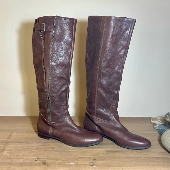 Calvin Klein Dark Brown Leather Knee-High Boots - Picture 2 of 6